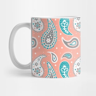 Coral Teal Paisley Pattern Mug